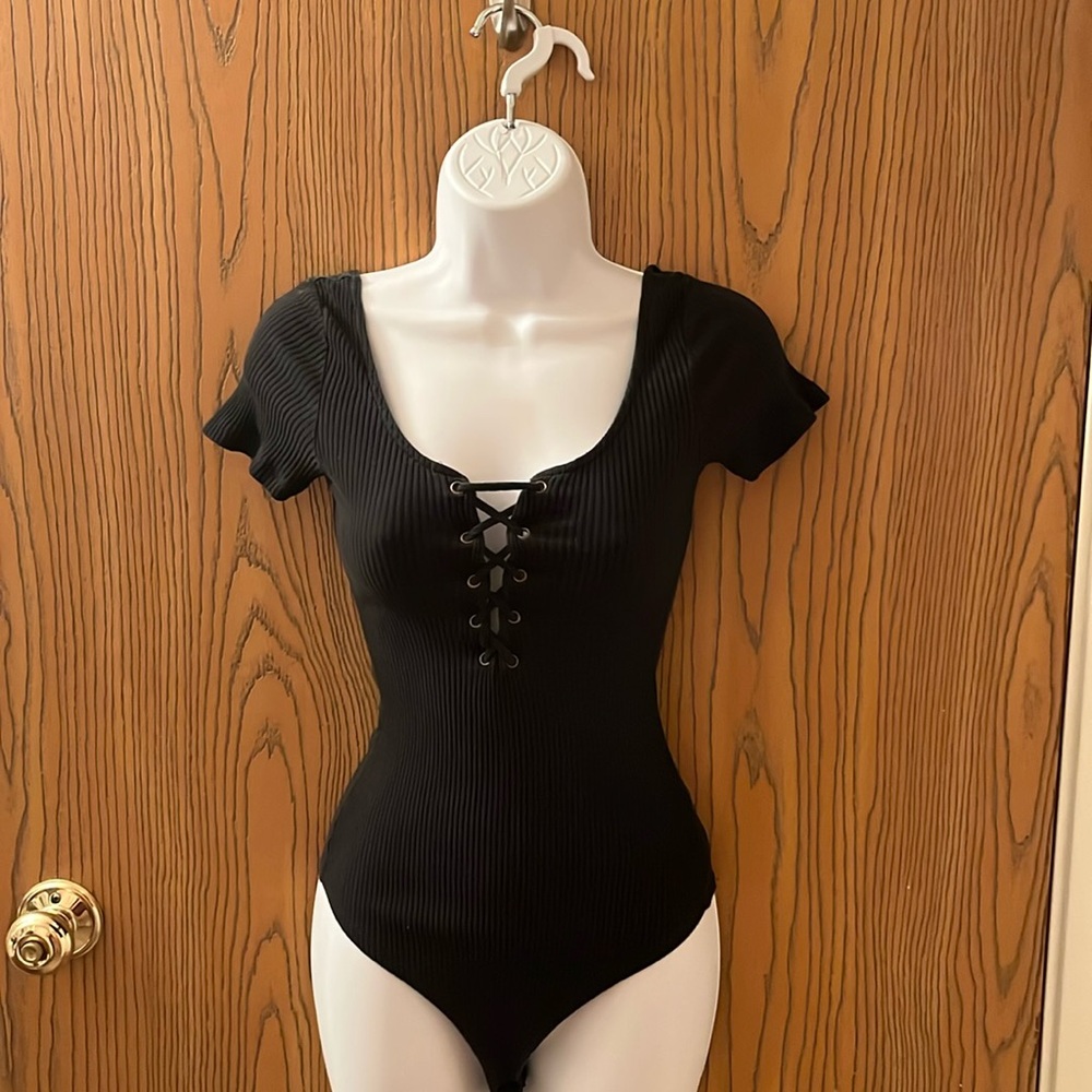 Wishlist Black Lace Up Front Bodysuit